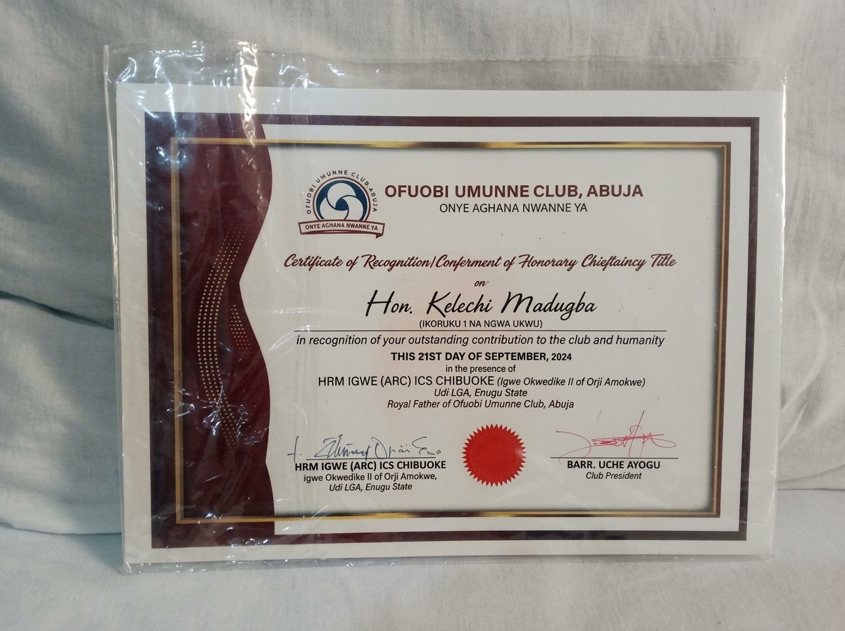 Certificate of Conferment: IKORUKU 1 NA NGWA UKWU