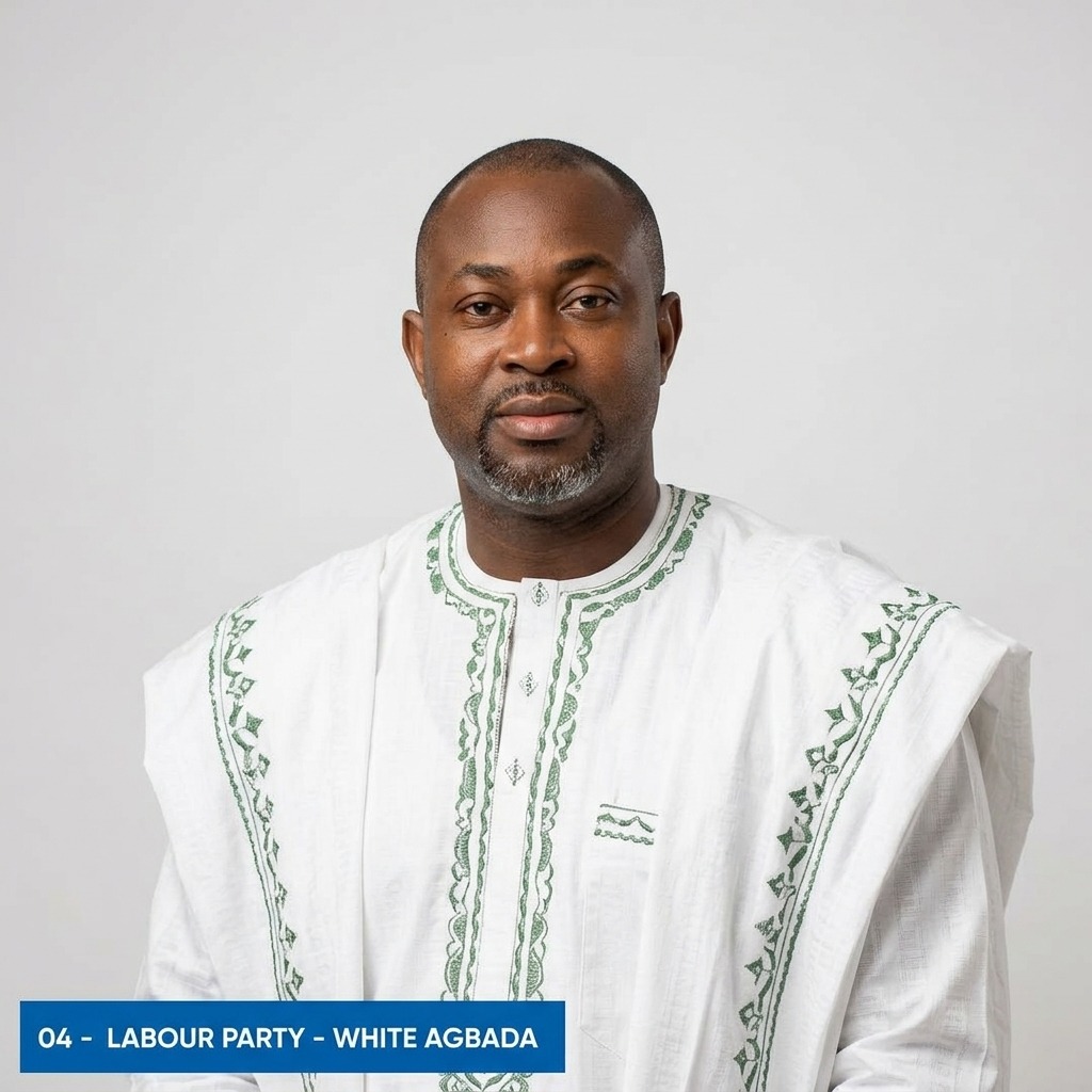 Executive Studio Portrait in Embroidered White Agbada