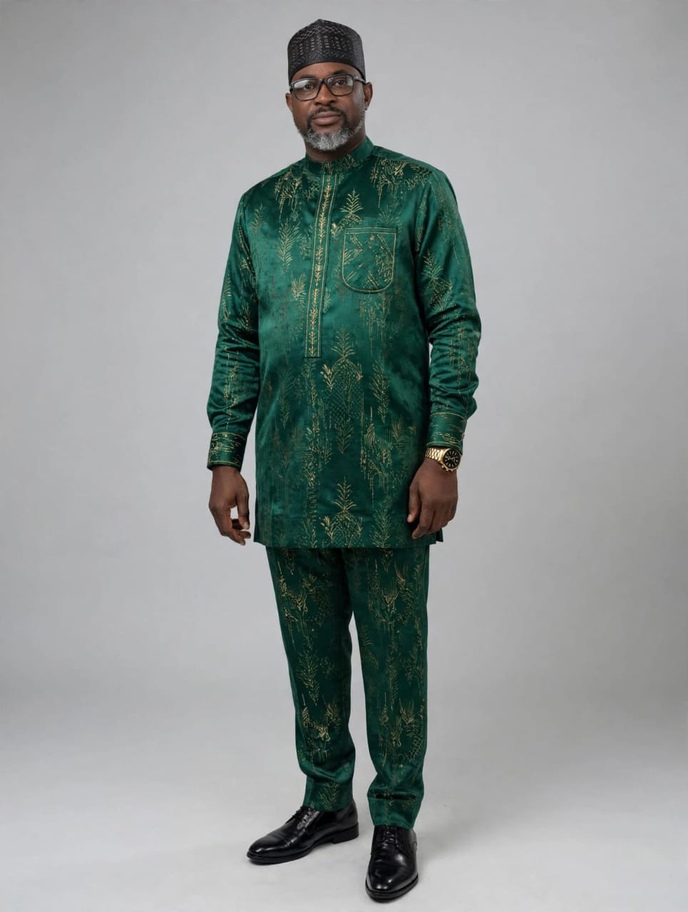 Emerald Patterned Silk Statesman Attire