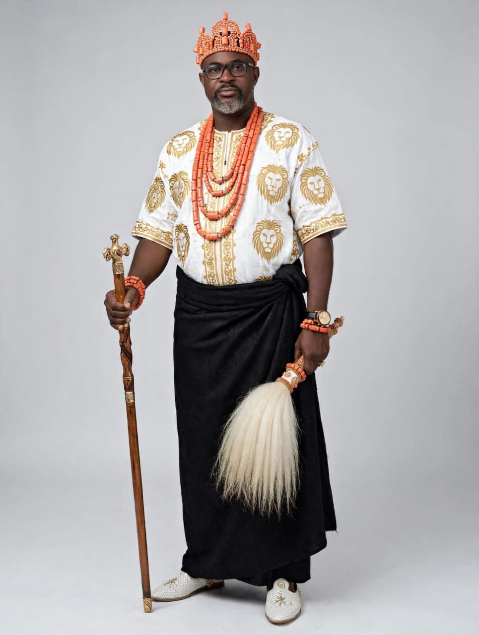 Traditional Black George Wrapper & Coral Crown