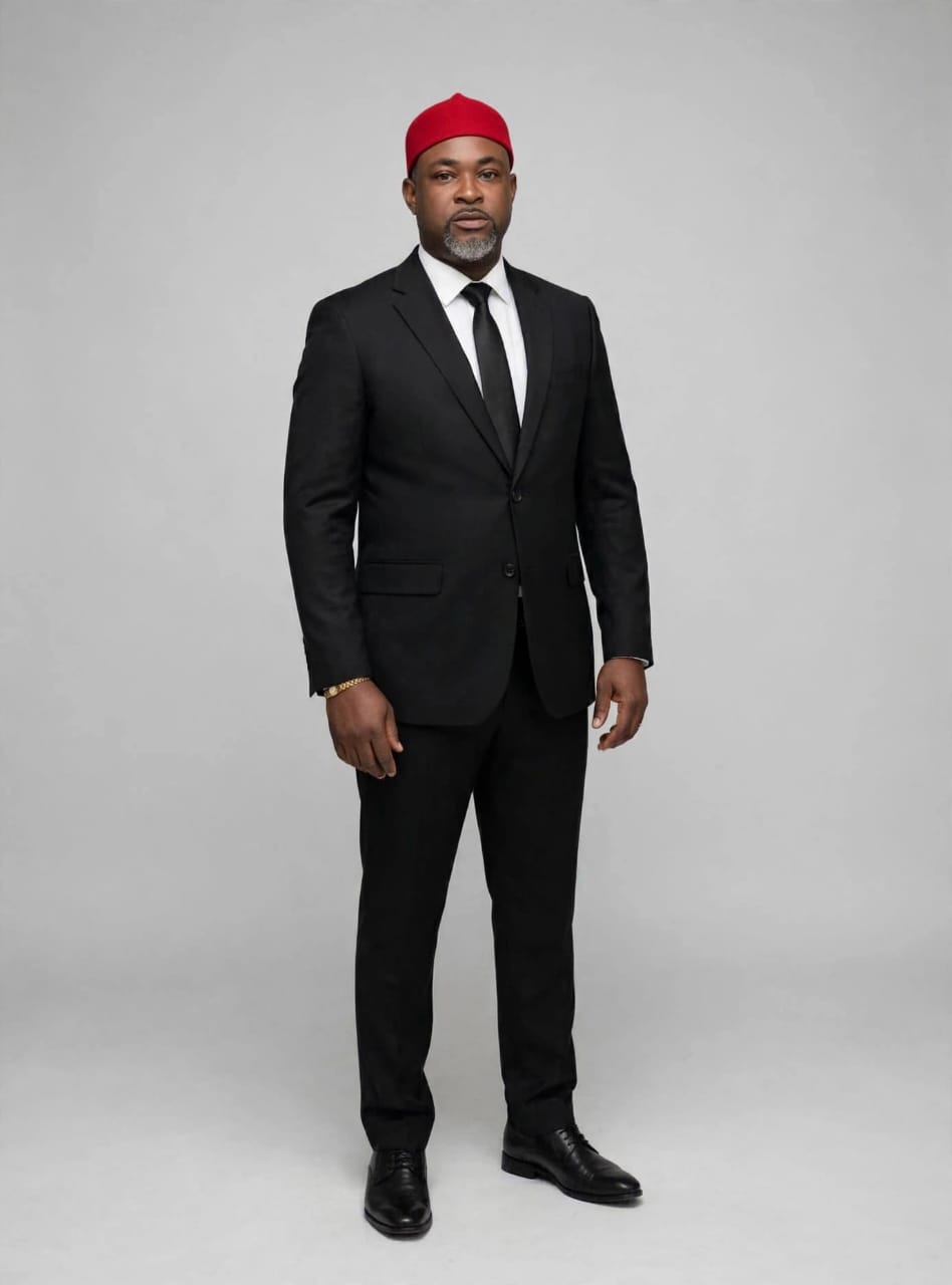 Executive Black Business Suit with Traditional Red Cap