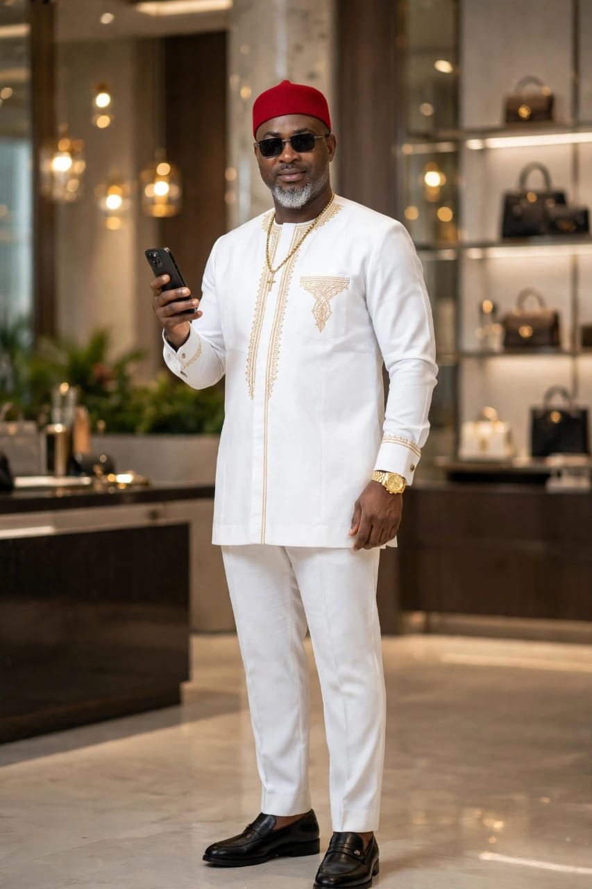 Contemporary Executive in Embroidered White Native